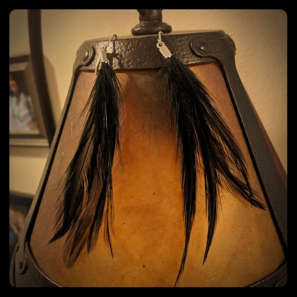 Black feather earrings